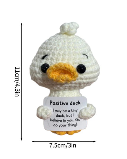 Funny Crochet Animal with Positive Card Ornament Handmade Knitted Ducks Fox Sheep Turtle Desk Figurine Creative Crochet Gift