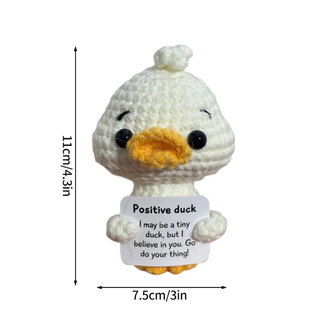 Funny Crochet Animal with Positive Card Ornament Handmade Knitted Ducks Fox Sheep Turtle Desk Figurine Creative Crochet Gift