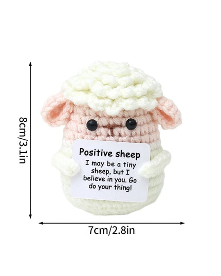 Funny Crochet Animal with Positive Card Ornament Handmade Knitted Ducks Fox Sheep Turtle Desk Figurine Creative Crochet Gift