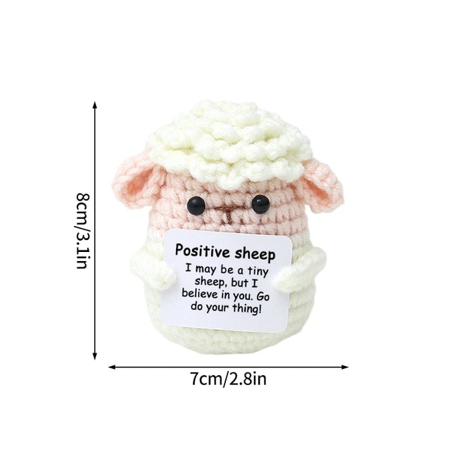 Funny Crochet Animal with Positive Card Ornament Handmade Knitted Ducks Fox Sheep Turtle Desk Figurine Creative Crochet Gift