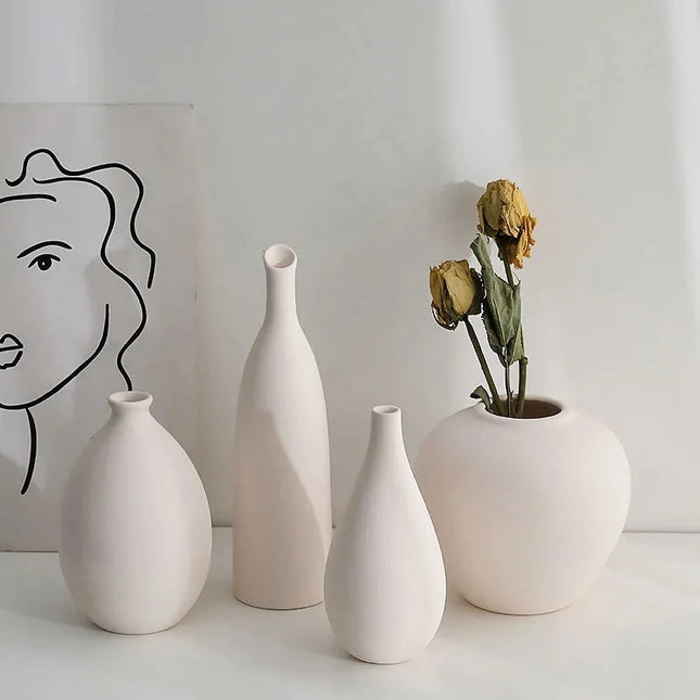Modern White Ceramic Vase - Nordic Decorative Flower Pot for Home Decor