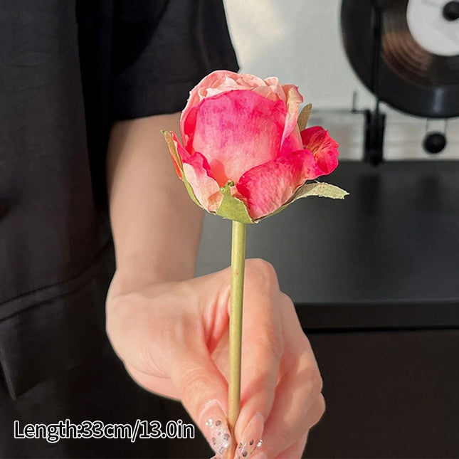 French Curled Rose Fake Flowers - Elegant Silk Bouquet for Home Decor