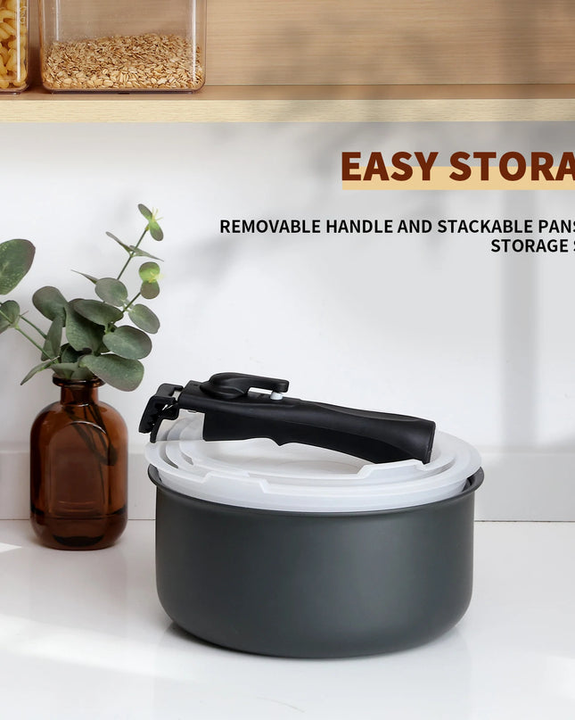 Fadware Non-Stick Saucepan Set - Removable Handle, 3 Sealing Lids