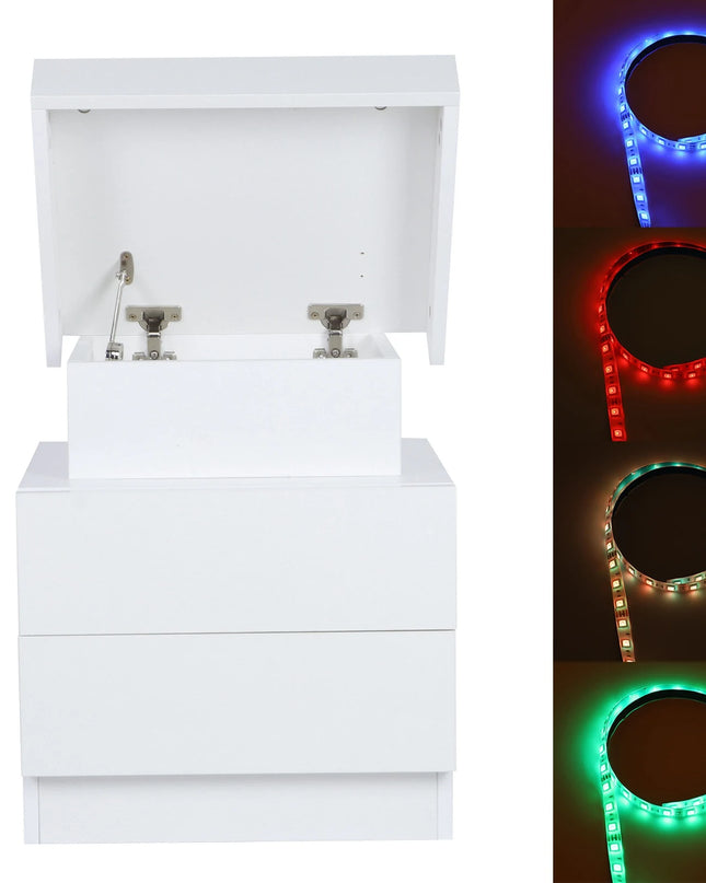 TOPINCN Modern LED Nightstand with RGB Light and Large Storage