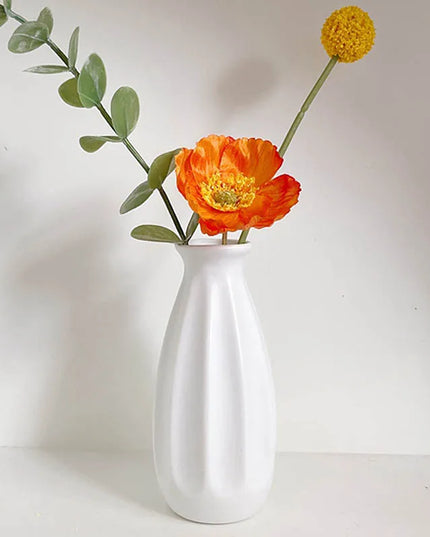 White Nordic Ceramic Flower Vase - Retro Style Decorative Plant Pot