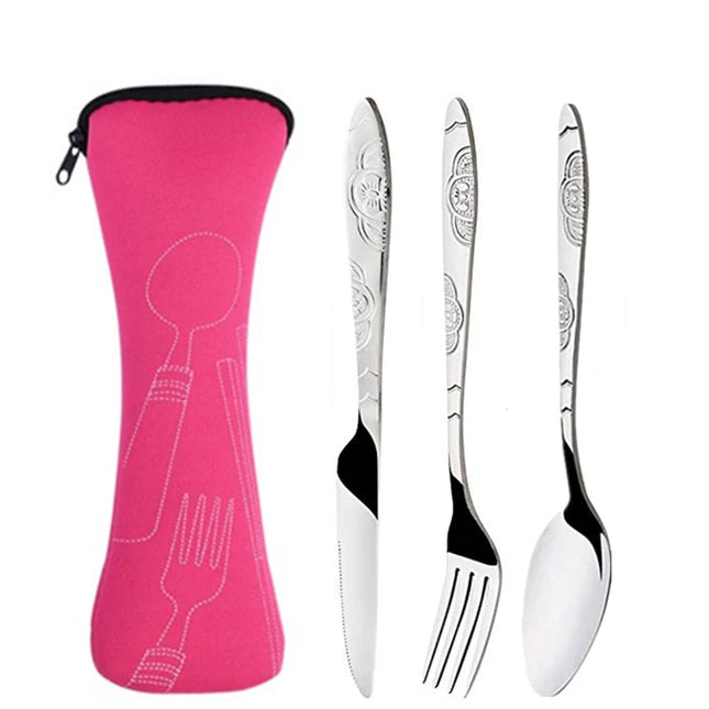 Portable Stainless Steel Dinnerware Set - 3Pcs/4Pcs/7Pcs Cutlery Kit