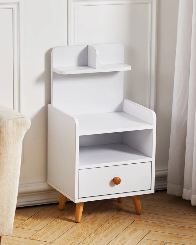 Haodirect Modern Bedside Table - Single Drawer with Wooden Legs