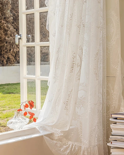 Retro Lace Gauze Curtain - Romantic Ruffle Edge Sheer for Living Room