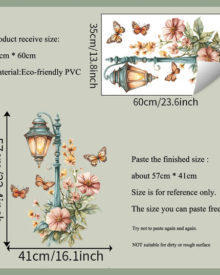 Creative Retro Streetlight Flowers Wall Stickers for Home Decor