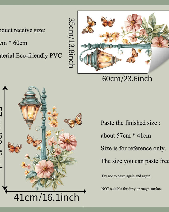 Creative Retro Streetlight Flowers Wall Stickers for Home Decor