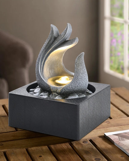 Voltsify Tabletop Resin Water Fountain with LED Light for Offices