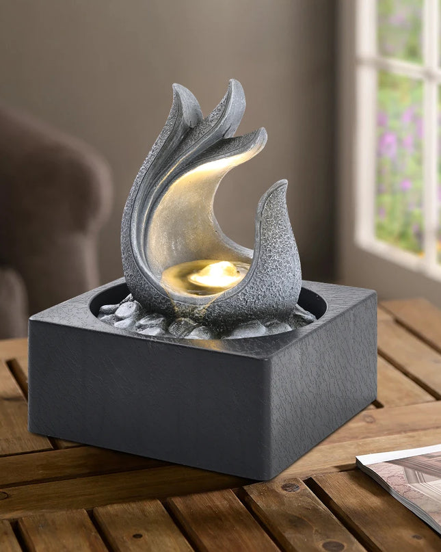 Voltsify Tabletop Resin Water Fountain with LED Light for Offices