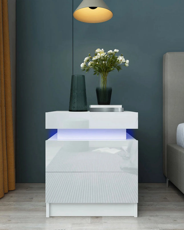 TOPINCN Modern LED Nightstand with RGB Light and Large Storage