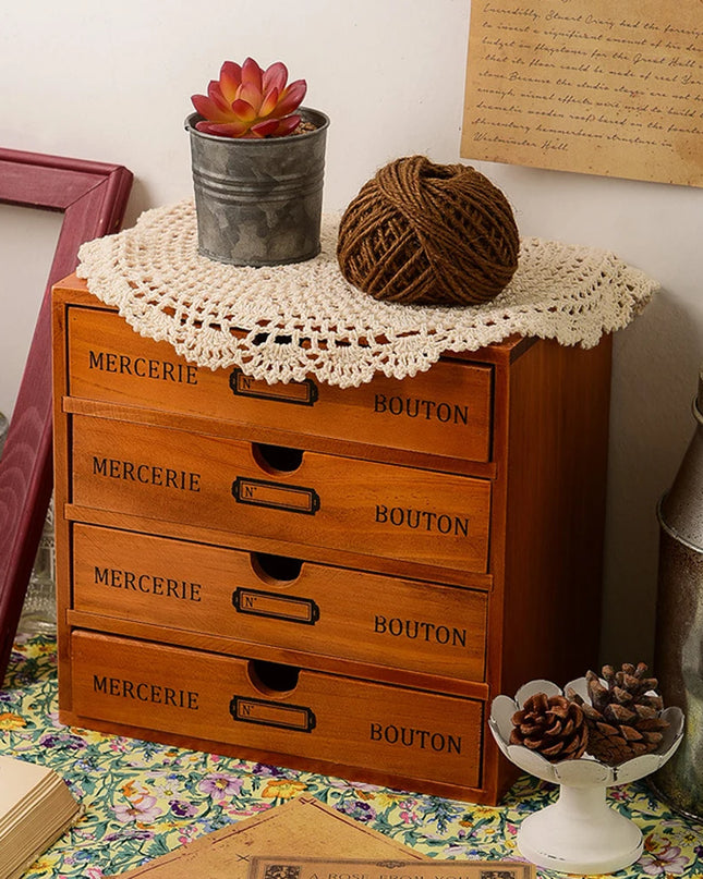 Modishion Retro Solid Wood 4 Drawer Storage Box for Jewelry & Cosmetics