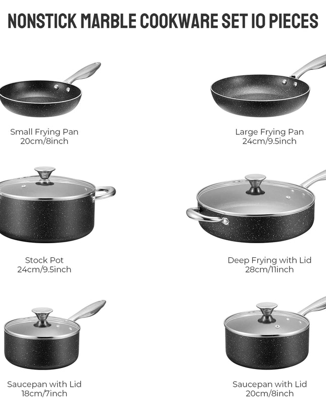 10-Piece Nonstick Pots and Pans Set - Induction Compatible Cookware