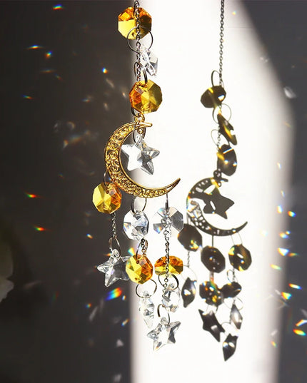 Sun Catchers Crystal Pendant Window Wind Chime Star Moon Light Catchers Rainbow Chaser Plated Colorful Hanging Drop Garden Decor