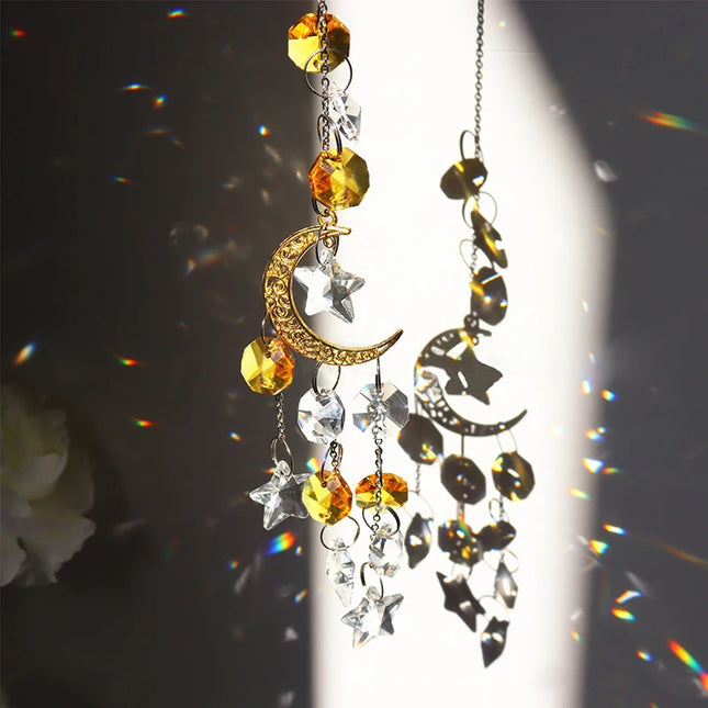 Sun Catchers Crystal Pendant Window Wind Chime Star Moon Light Catchers Rainbow Chaser Plated Colorful Hanging Drop Garden Decor