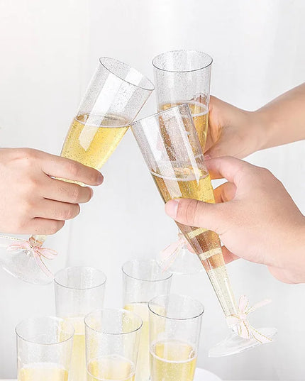 25/50Pcs Clear Champagne Flutes 5oz, Plastic Glitter Champagne Flutes
