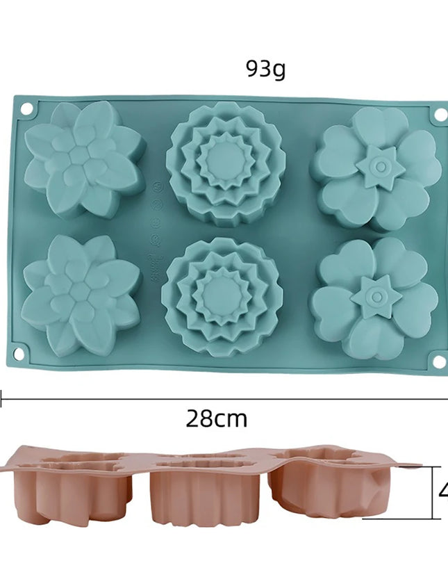 Eco-Friendly Silicone Cake Mold - 6 Flower Shapes for Baking Fun