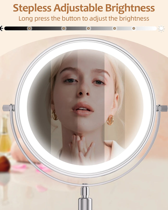 Beauty Star 8" Makeup Mirror with Light - 10X Magnification, Adjustable Height