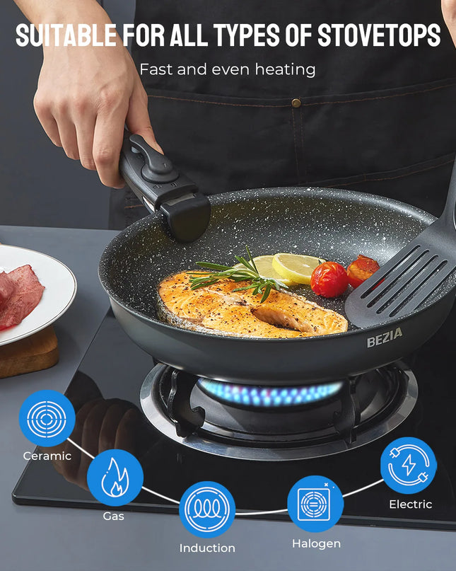 Induction Cookware Set - 10 Nonstick Pots and Pans with Removable Handles