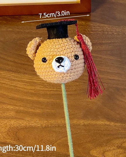 Handmade Crochet Doctoral Hat Bear - Cute Pig Animal Flower Gift