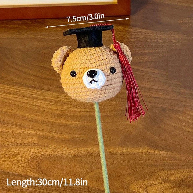 Handmade Crochet Doctoral Hat Bear - Cute Pig Animal Flower Gift