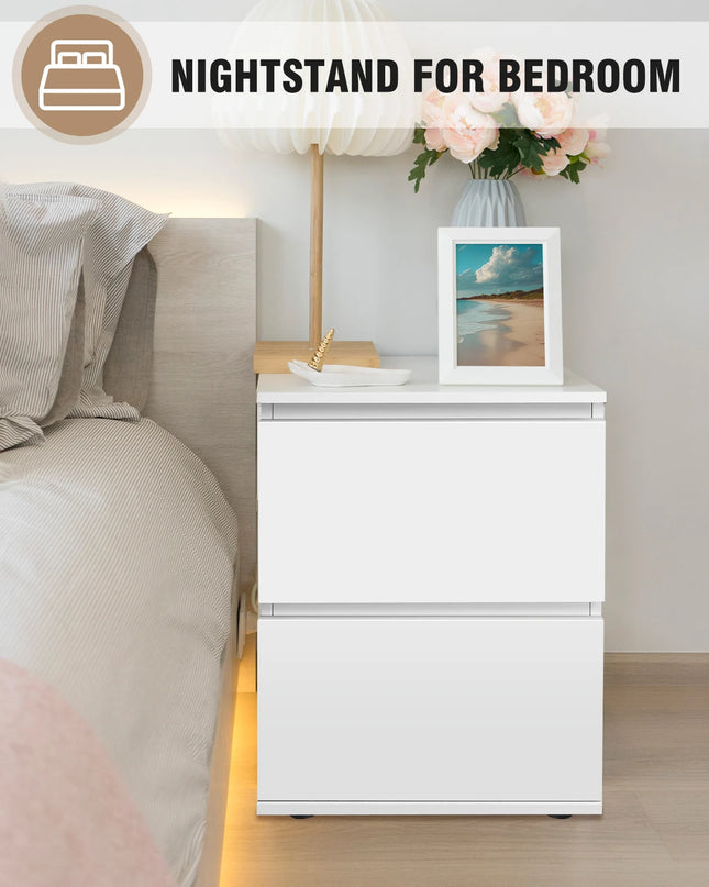 Modern White Wooden Bedside Table - 1 or 2 Drawer Nightstand