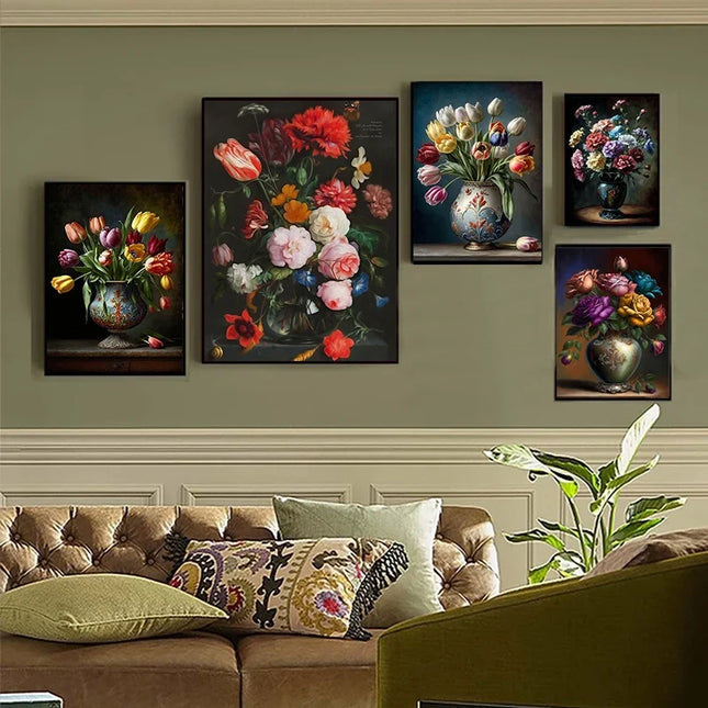 Vintage Flower Canvas Prints - Retro Yellow Pink Home Wall Art Decor
