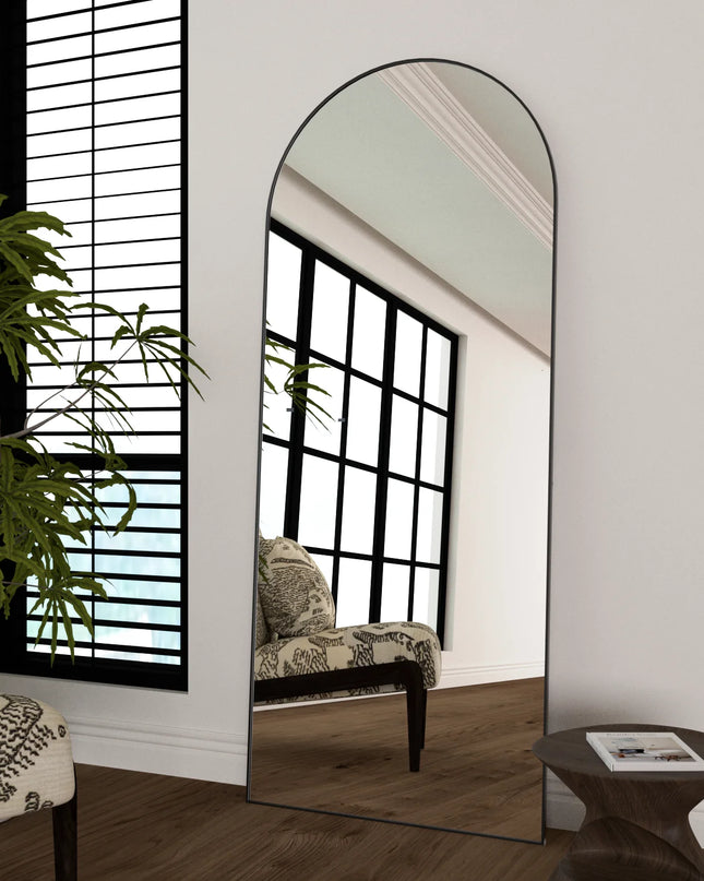 CASSILANDO Arched Full Length Mirror - Unique Black Metal Frame
