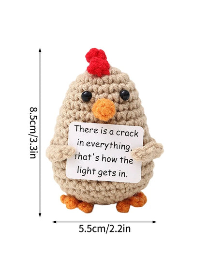 Funny Crochet Animal with Positive Card Ornament Handmade Knitted Ducks Fox Sheep Turtle Desk Figurine Creative Crochet Gift