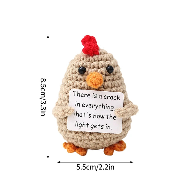 Funny Crochet Animal with Positive Card Ornament Handmade Knitted Ducks Fox Sheep Turtle Desk Figurine Creative Crochet Gift