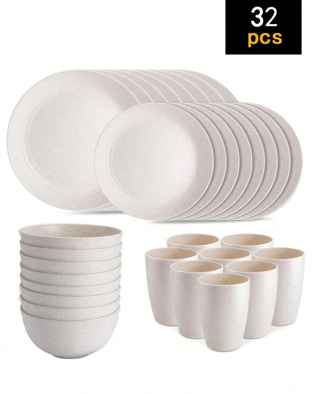 4/16/24pcs Reusable Tableware Set - Eco-Friendly Plates, Bowls, Cups