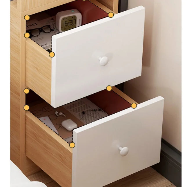 Modern Slim Bedroom Bedside Table - 2 Drawer Nightstand Storage
