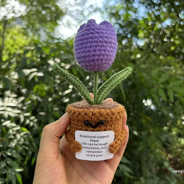 Handmade Crochet Sunflower Decor - Wool Potted Ornament for Auto Interior