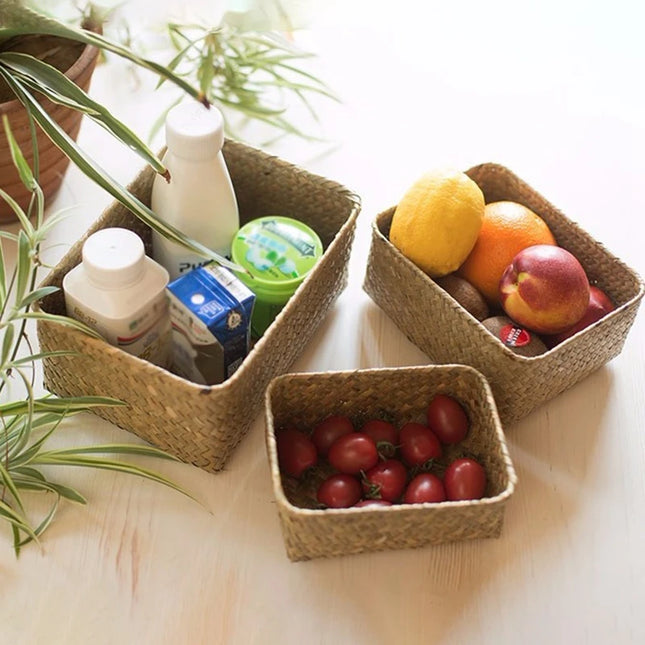 Handmade Woven Storage Basket - Eco-Friendly Picnic & Sundries Organizer