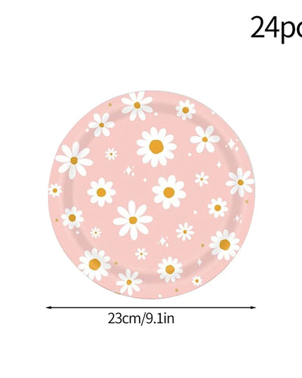 24Pcs Pink Daisy Disposable Party Plates & Cups - Perfect for Weddings & Events