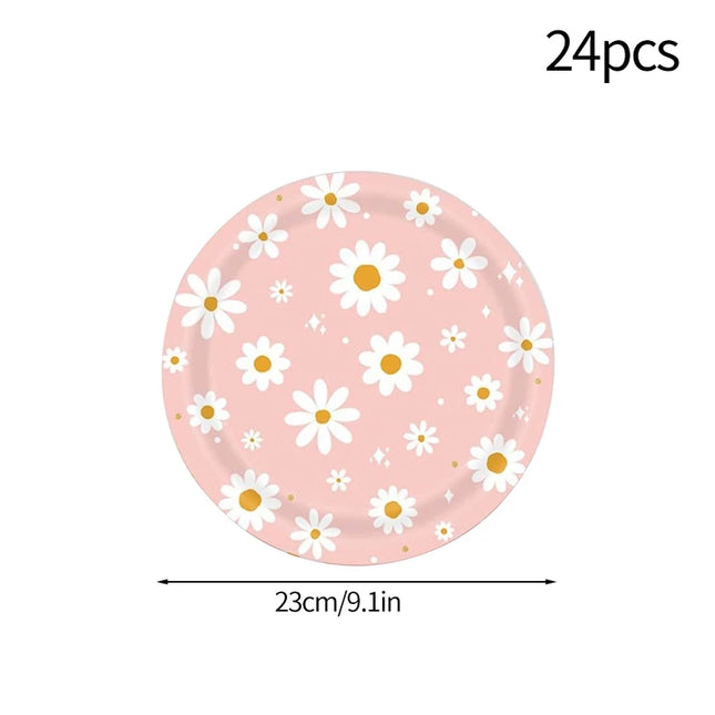 24Pcs Pink Daisy Disposable Party Plates & Cups - Perfect for Weddings & Events