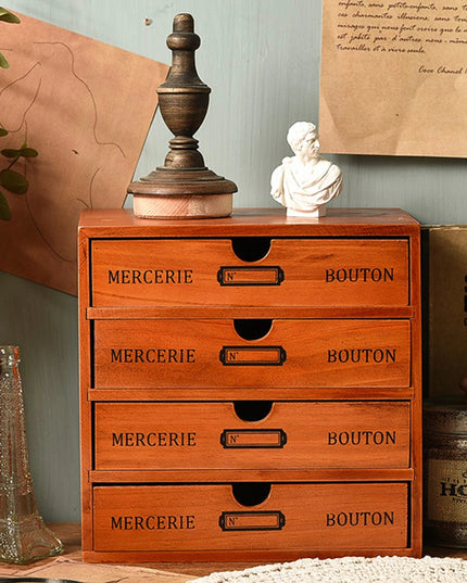 Modishion Retro Solid Wood 4 Drawer Storage Box for Jewelry & Cosmetics
