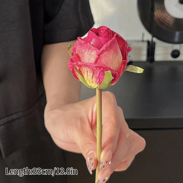 French Curled Rose Fake Flowers - Elegant Silk Bouquet for Home Decor
