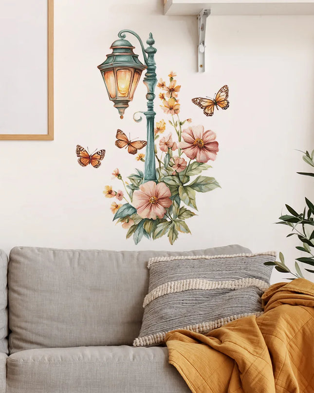 Creative Retro Streetlight Flowers Wall Stickers for Home Decor