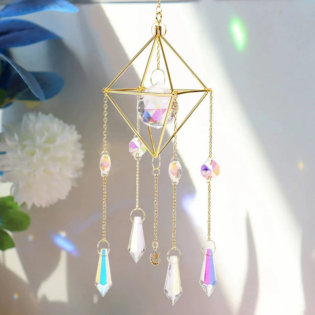 Sun Catchers Crystal Pendant Window Wind Chime Star Moon Light Catchers Rainbow Chaser Plated Colorful Hanging Drop Garden Decor