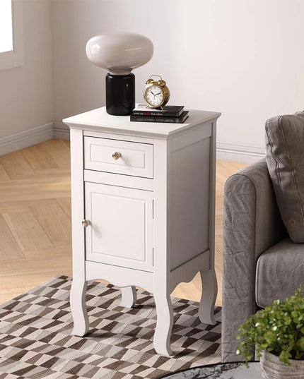Haodirect Modern Wooden Side Table with Drawer - Curved Legs Design