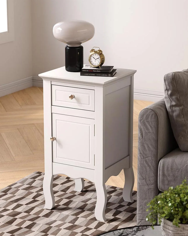 Haodirect Modern Wooden Side Table with Drawer - Curved Legs Design