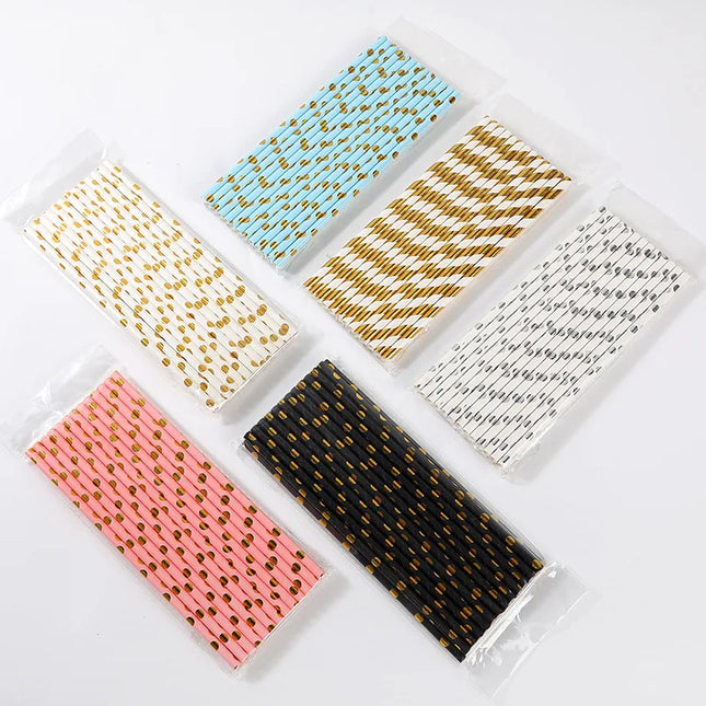 25/50pcs Gold/Silver Foil Disposable Paper Straws for Parties & Events