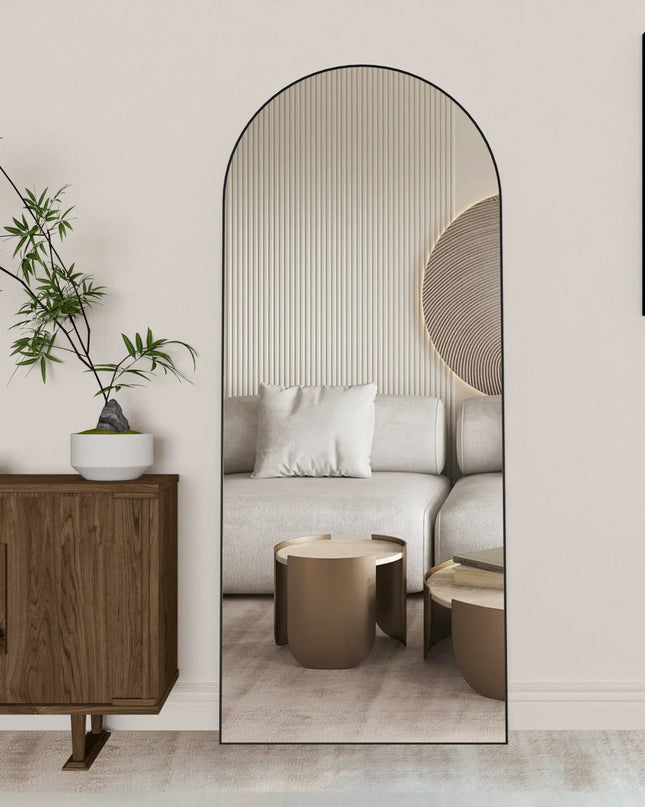 CASSILANDO Arched Full Length Mirror - Unique Black Metal Frame