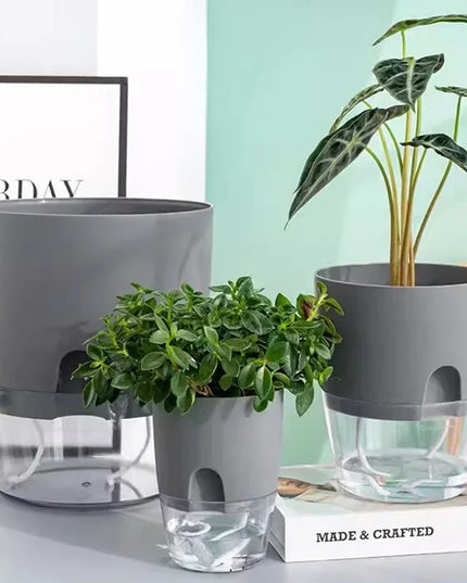 Self Watering Flower Pot Plastic Hydroponics Plants Pot Transparent Double Layer Cotton Rope Watering Succulent Potted Planters