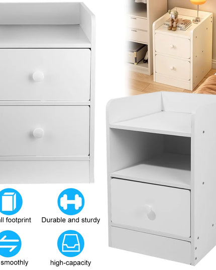 Modern Double Drawer Night Table - Sturdy Design, Small Footprint