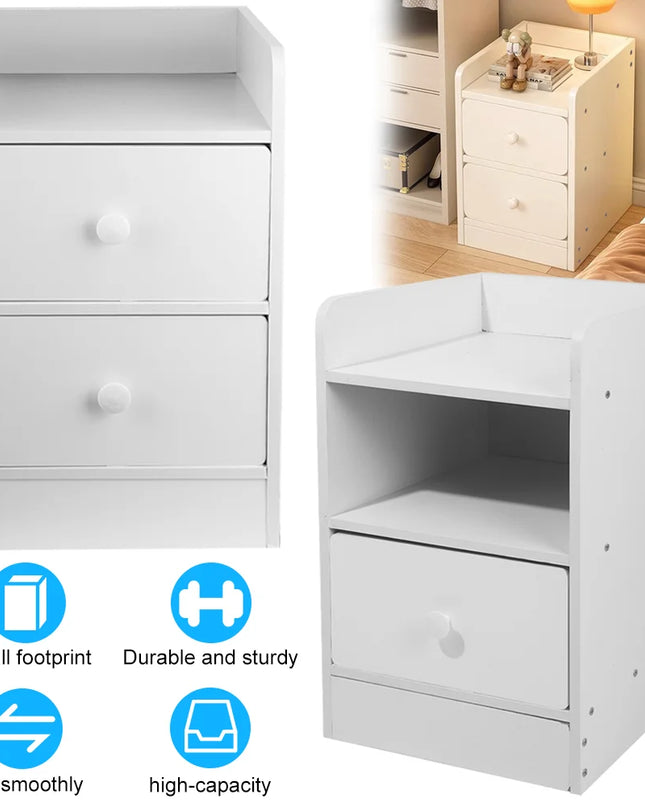 Modern Double Drawer Night Table - Sturdy Design, Small Footprint
