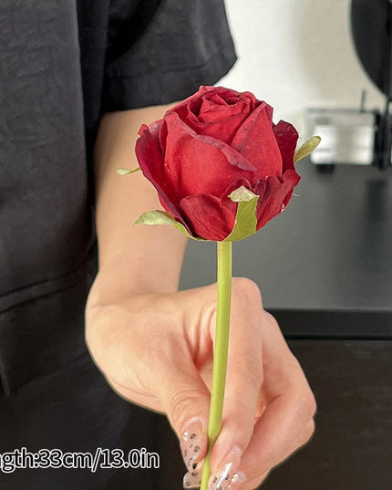 French Curled Rose Fake Flowers - Elegant Silk Bouquet for Home Decor